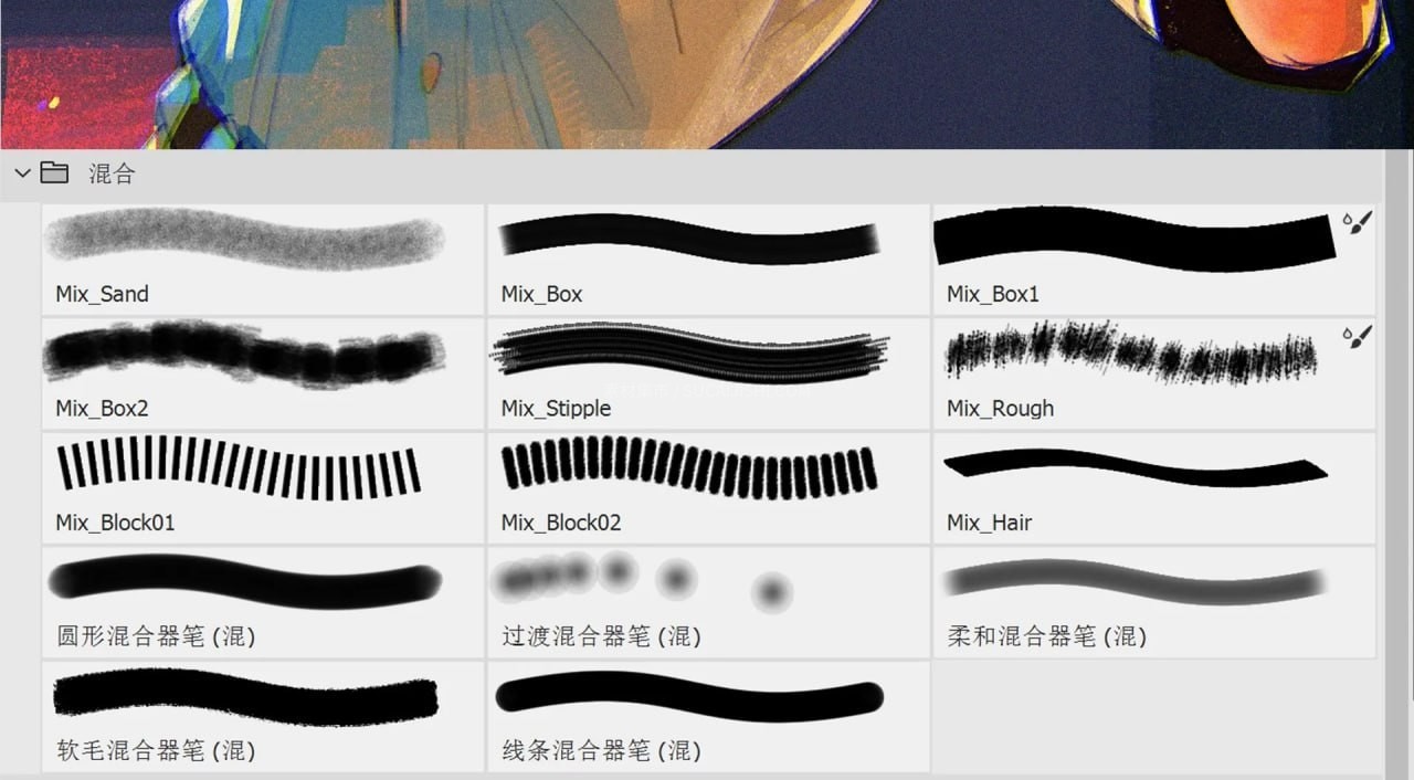 60+美漫半厚涂插画风PS笔刷